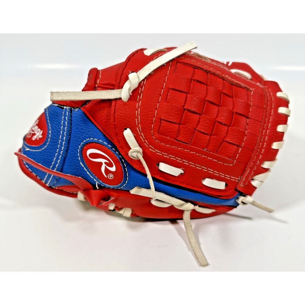 Rawlings Baseball Glove Kids 9 Inch Red Blue PL91SR Basket-Web Right Hand Throw